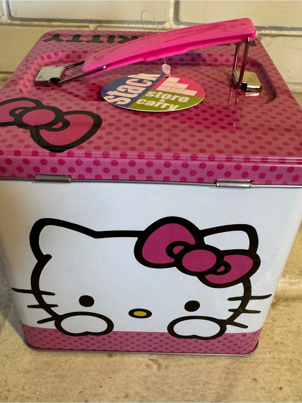Hello Kitty Smile Sunshine Stack Store & Carry Tin Box Cube Sanrio 2024, 1 dent